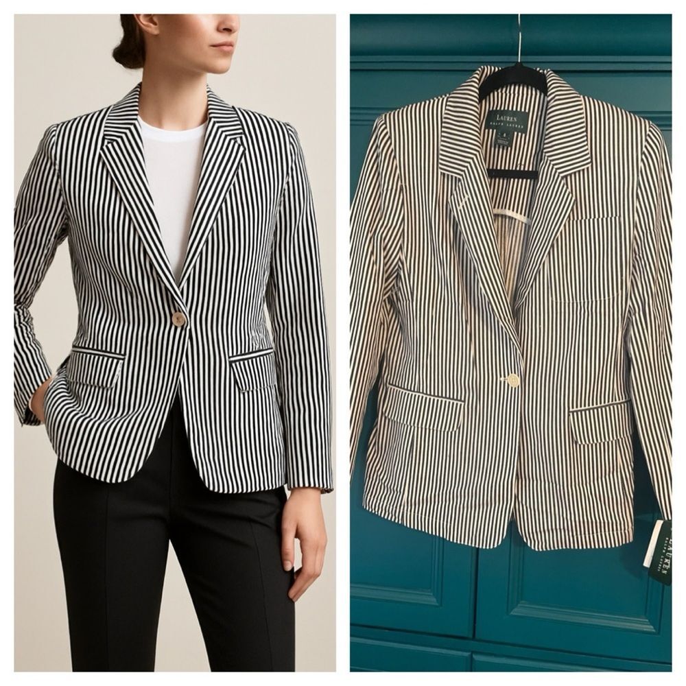Lauren Ralph Lauren Striped Cotton Blazer | Size 6 | Preppy Coastal Chic NWT